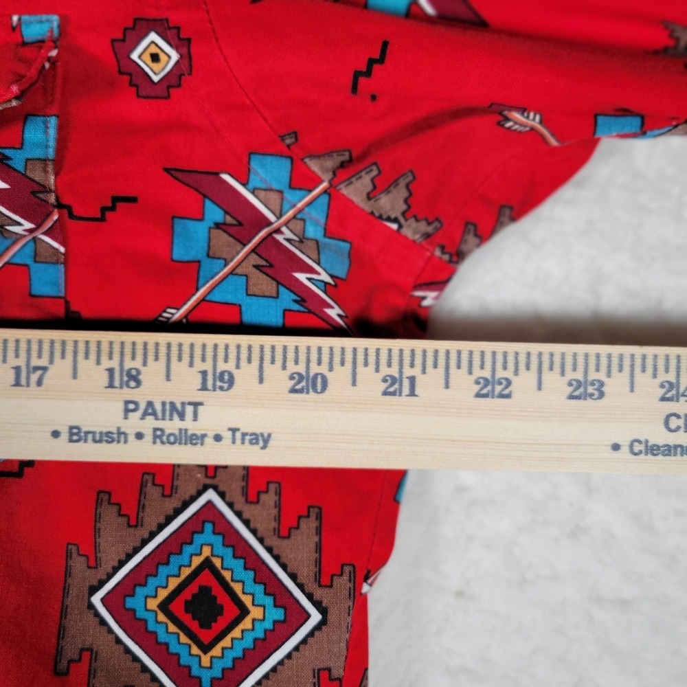 Vintage Wrangler Brushpopper Western Shirt Mens 16-34 Red Aztec Print Longsleeve - Picture 9 of 13